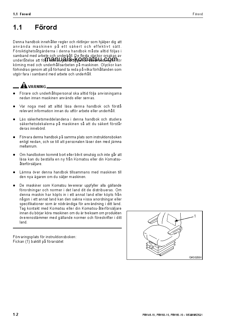 Protected: PW160-10(DEU) S/N H62051-UP Operation manual (Swedish)