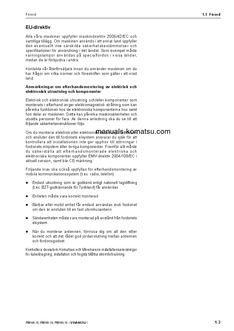 Protected: PW160-10(DEU) S/N H62051-UP Operation manual (Swedish)