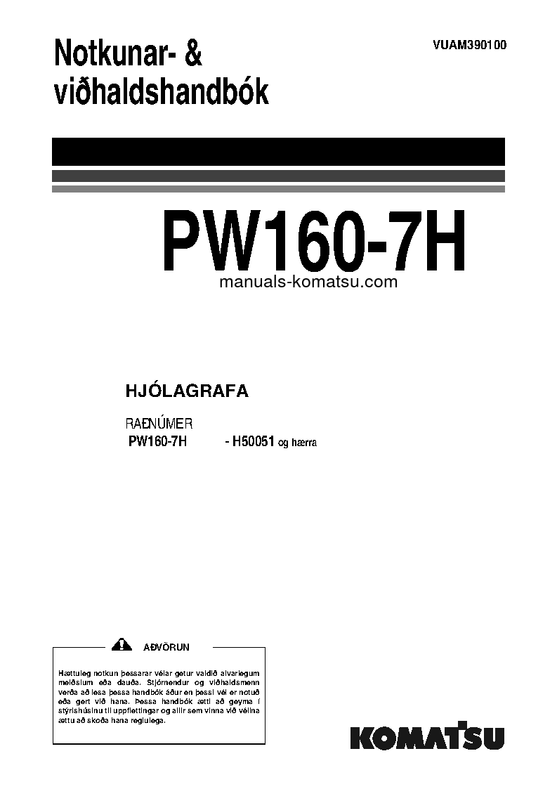 PW160-7(DEU) S/N H50051-UP Operation manual (Icelandic)