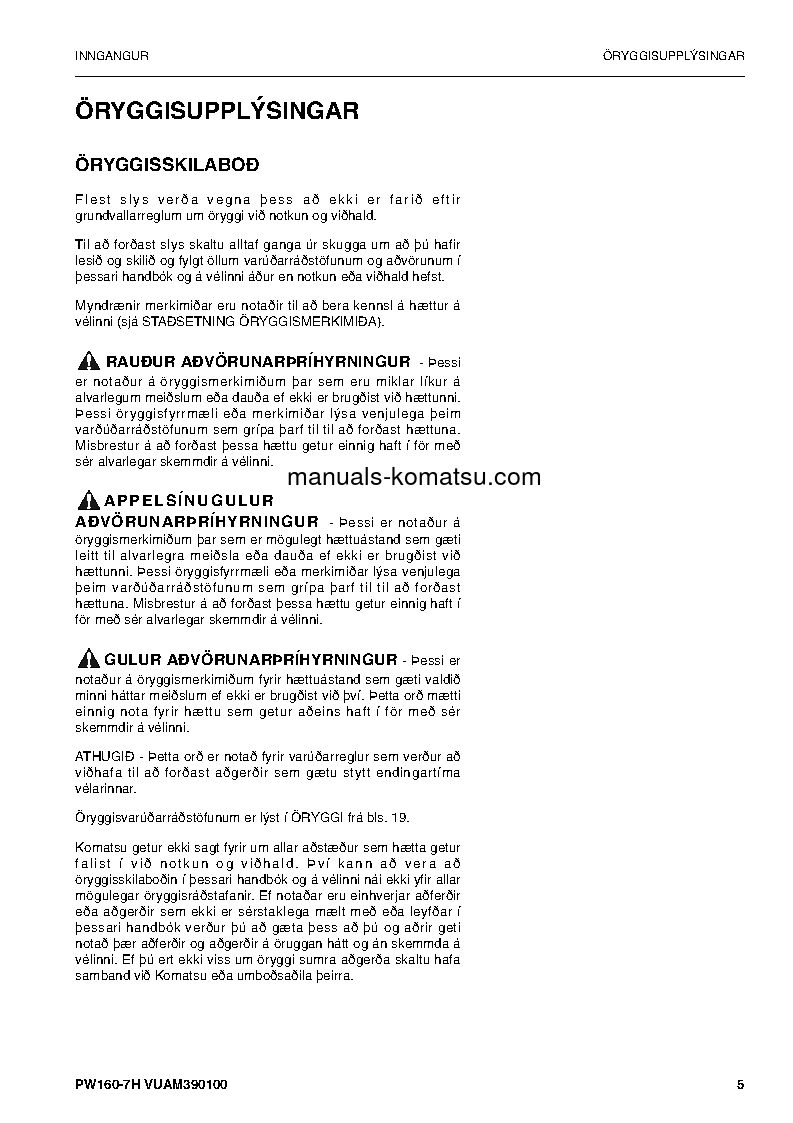 Protected: PW160-7(DEU) S/N H50051-UP Operation manual (Icelandic)