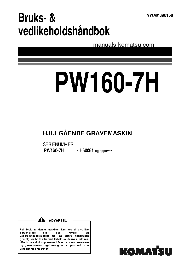 PW160-7(DEU) S/N H50051-UP Operation manual (Norwegian)