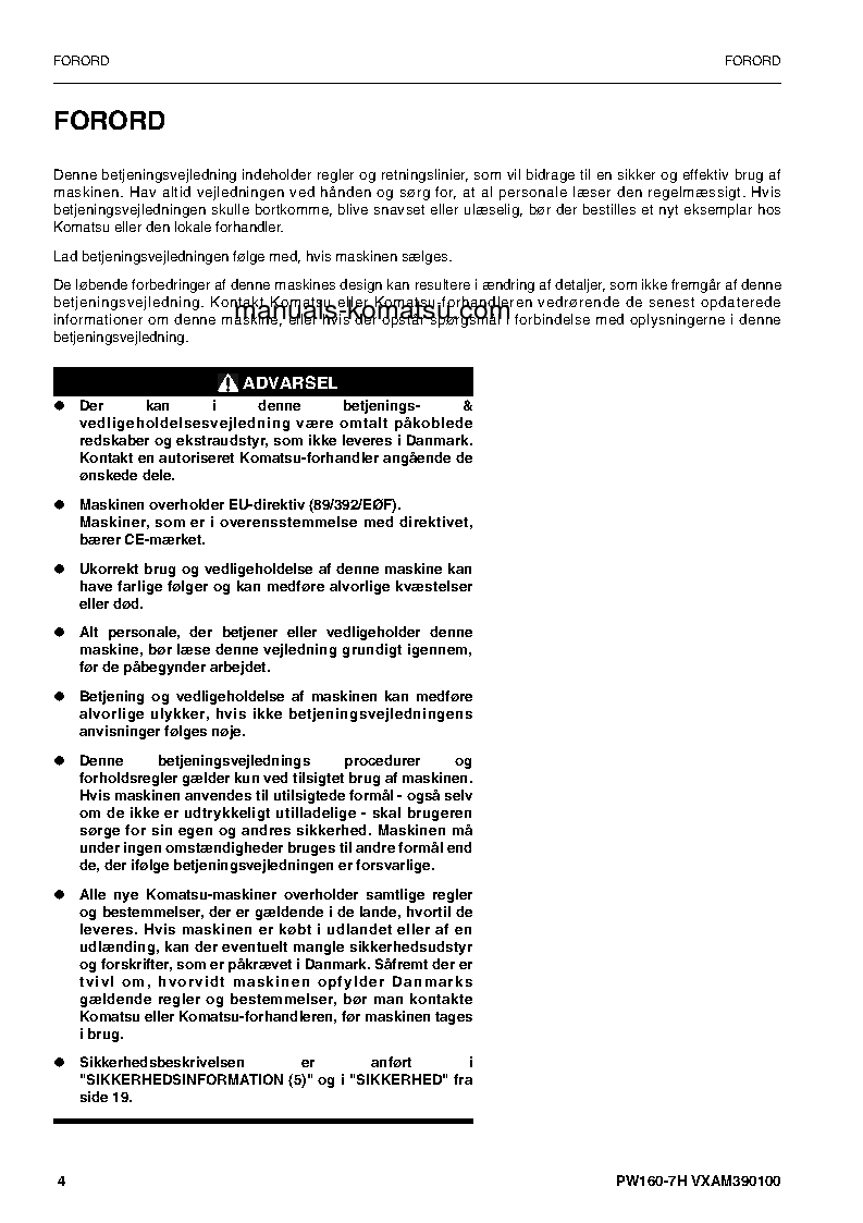 Protected: PW160-7(DEU) S/N H50051-UP Operation manual (Danish)