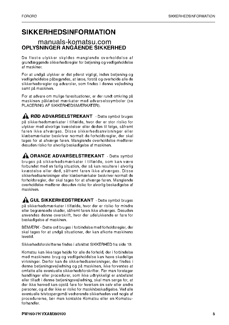 Protected: PW160-7(DEU) S/N H50051-UP Operation manual (Danish)