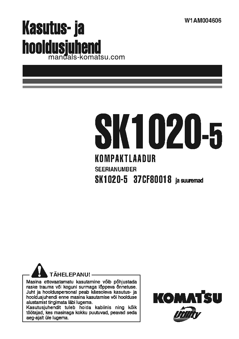 SK1020-5(ITA) S/N 37CF80018-UP Operation manual (Estonian)