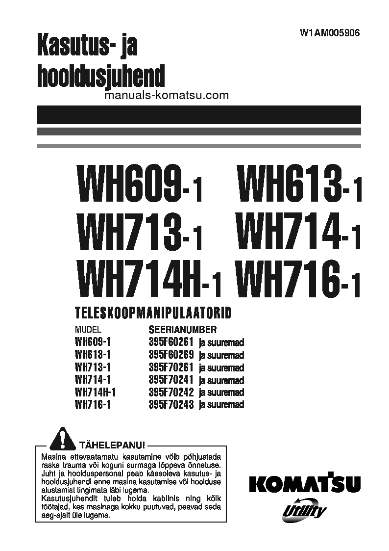 WH613-1(ITA) S/N 395F60269-395F60471 Operation manual (Estonian)