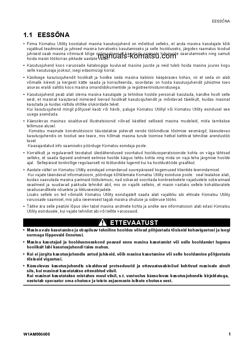 Protected: PC30MR-2(ITA) S/N 20001-UP Operation manual (Estonian)