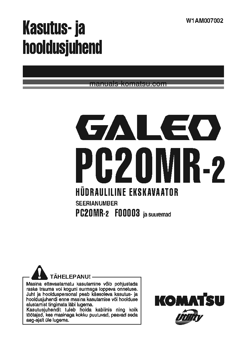 PC20MR-2(ITA) S/N F00003-UP Operation manual (Estonian)