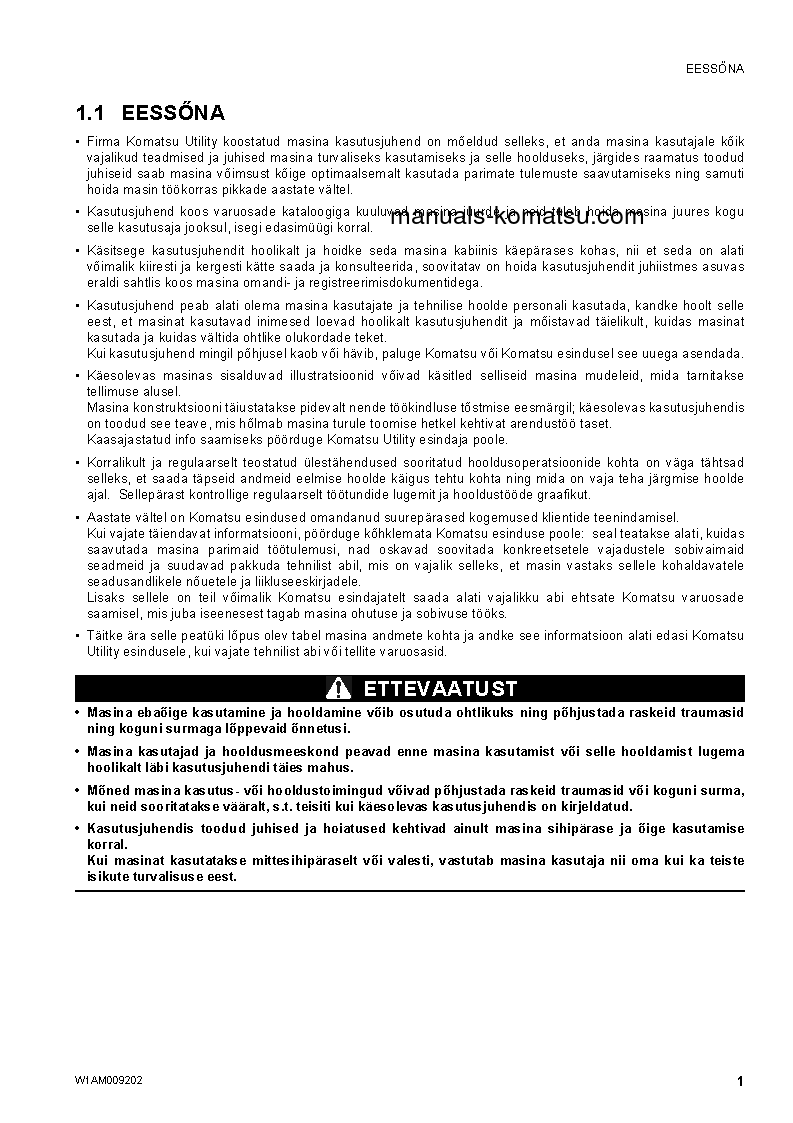 Protected: WH609-1(ITA)-TIER 3 S/N 395F61107-UP Operation manual (Estonian)