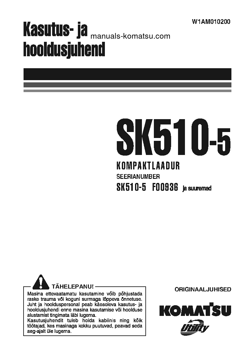SK510-5(ITA) S/N F00936-UP Operation manual (Estonian)
