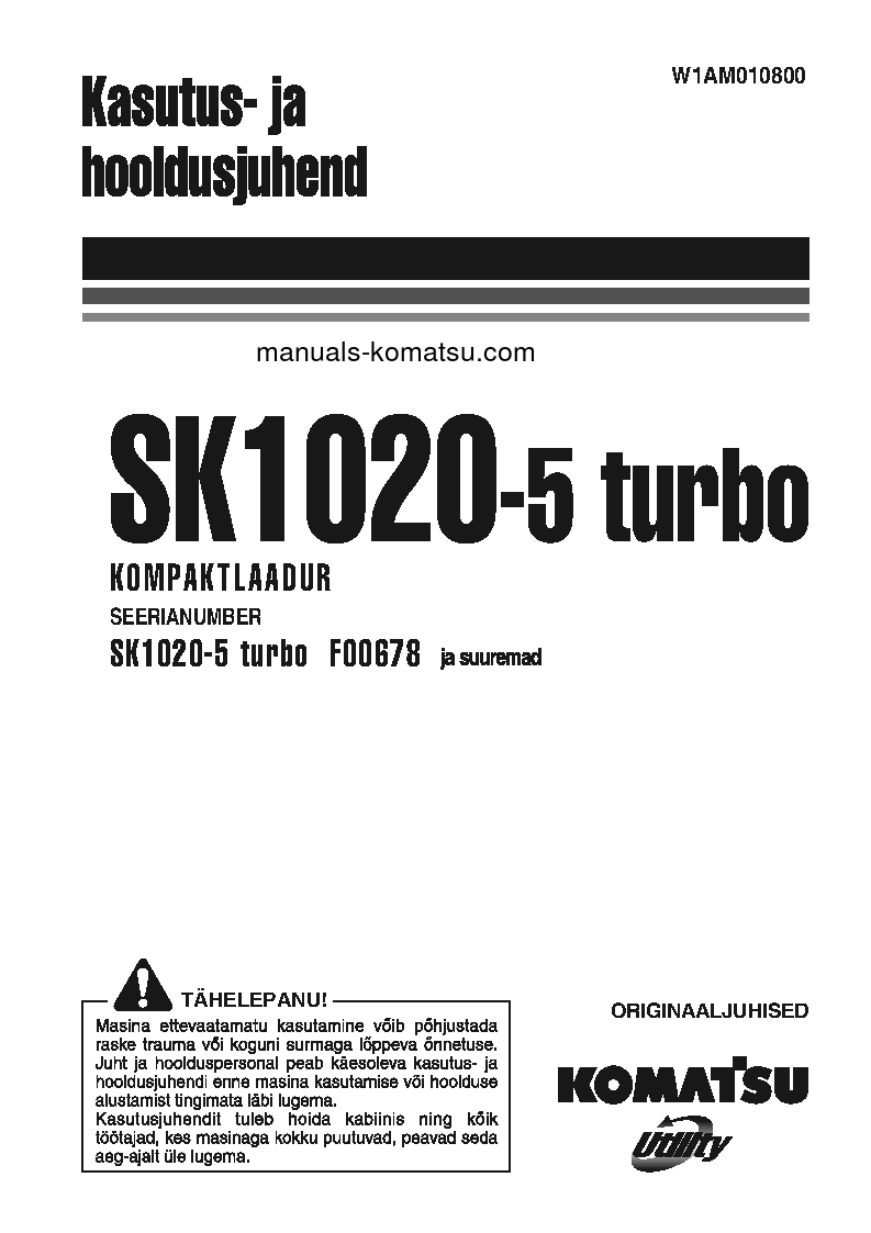 SK1020-5(ITA)-TURBO S/N F00678-UP Operation manual (Estonian)