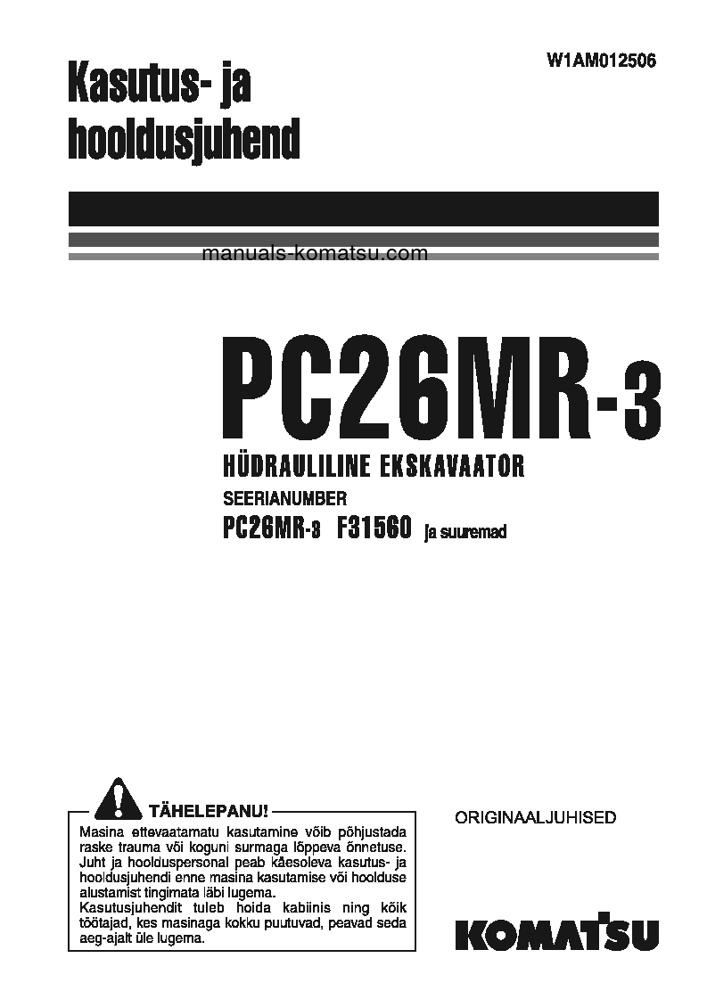 PC26MR-3(ITA) S/N F31560-UP Operation manual (Estonian)