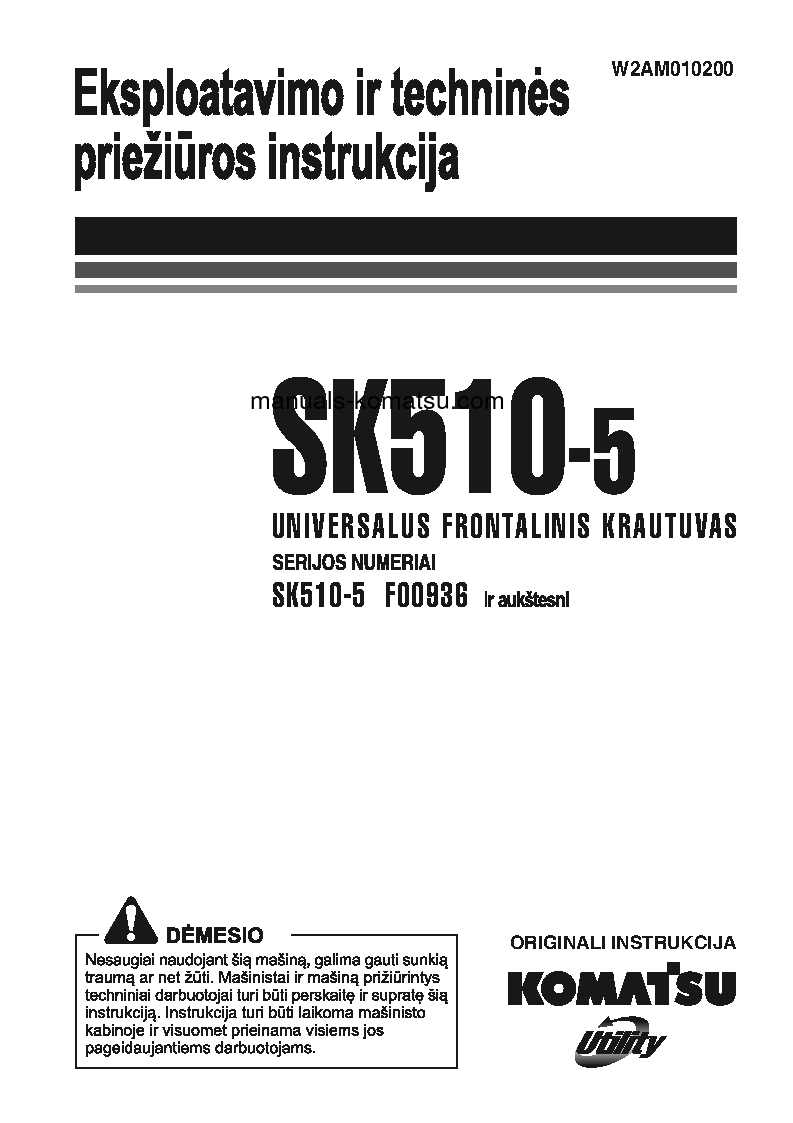SK510-5(ITA) S/N F00936-UP Operation manual (Lithuanian)
