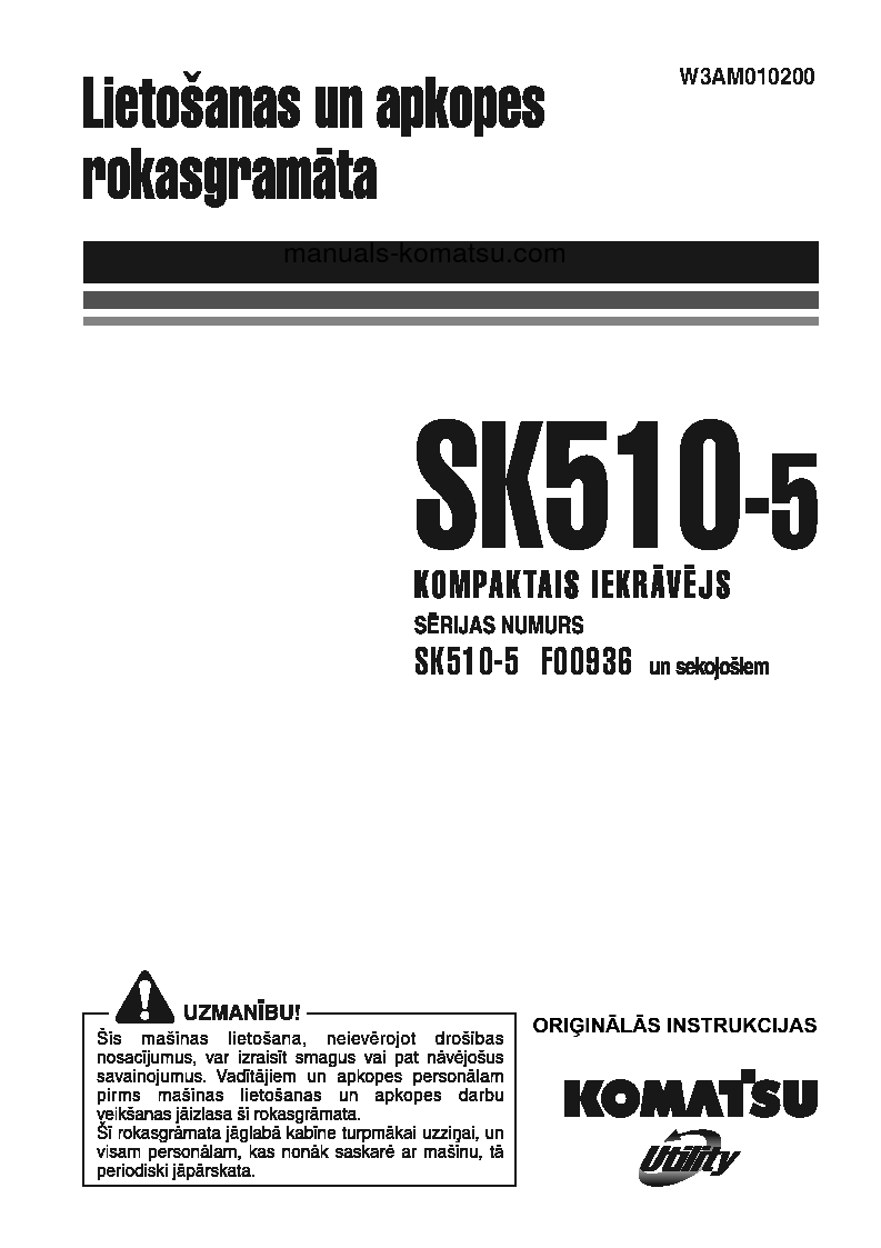 SK510-5(ITA) S/N F00936-UP Operation manual (Latvian)