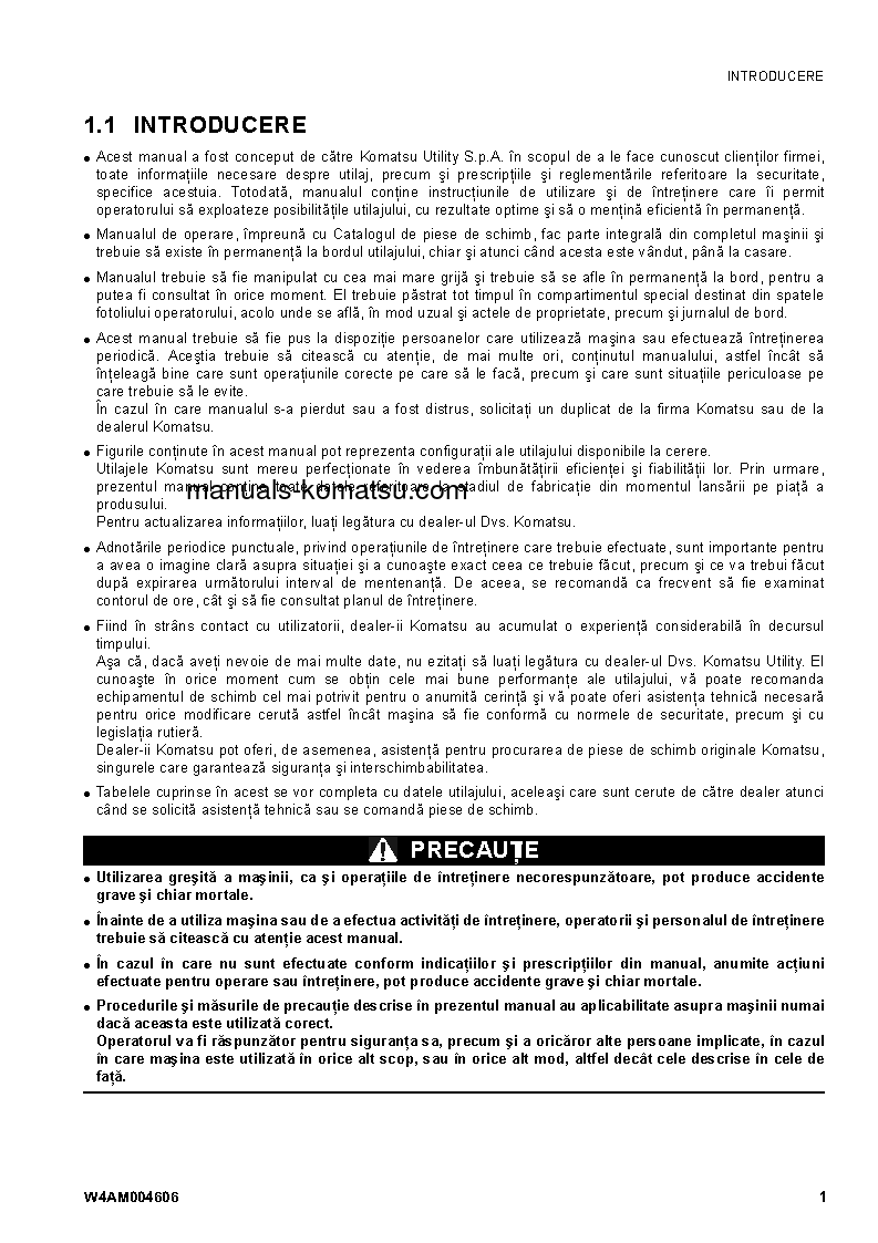 SK1020-5(ITA) S/N 37CF80018-UP Operation manual (Romanian)