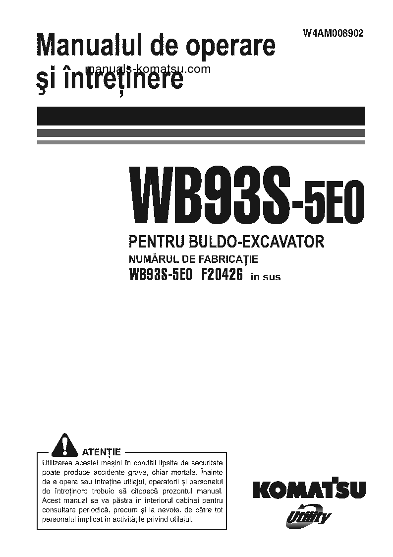 WB93S-5(ITA)-TIER 3 S/N F20426-UP Operation manual (Romanian)