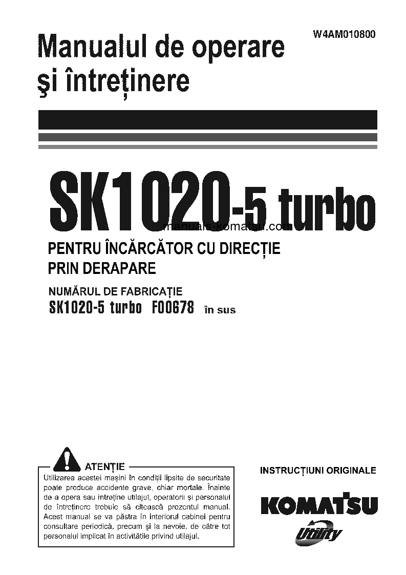 SK1020-5(ITA)-TURBO S/N F00678-UP Operation manual (Romanian)