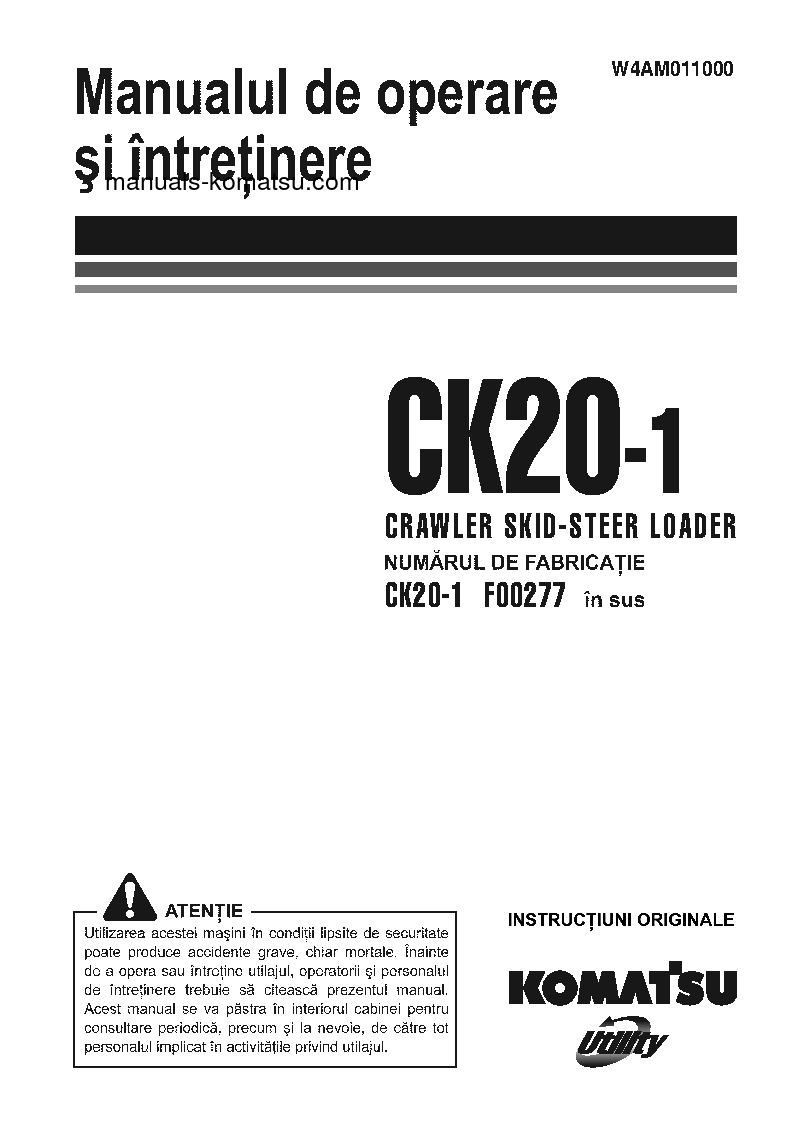 CK20-1(ITA) S/N F00277-UP Operation manual (Romanian)
