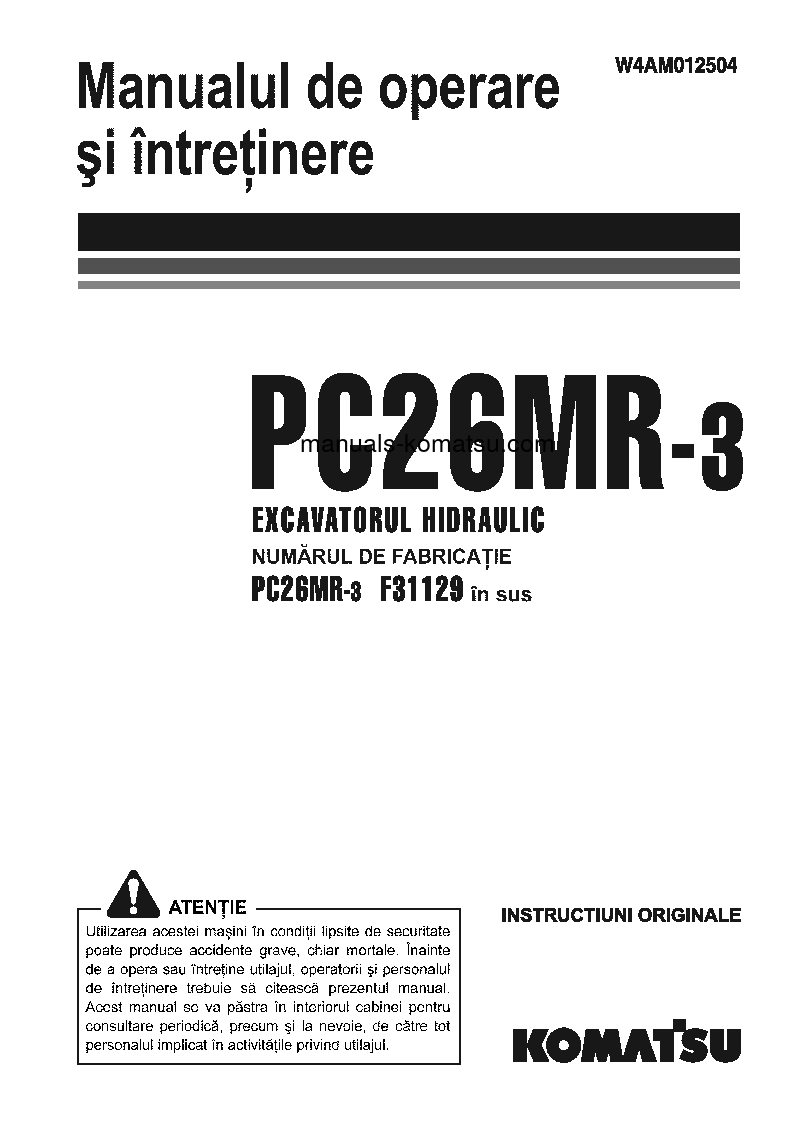 PC26MR-3(ITA) S/N F31129-UP Operation manual (Romanian)
