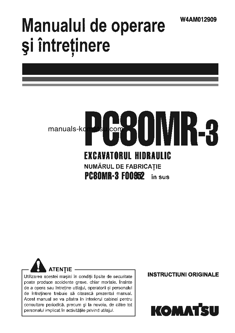 PC80MR-3(ITA) S/N F00952-UP Operation manual (Romanian)