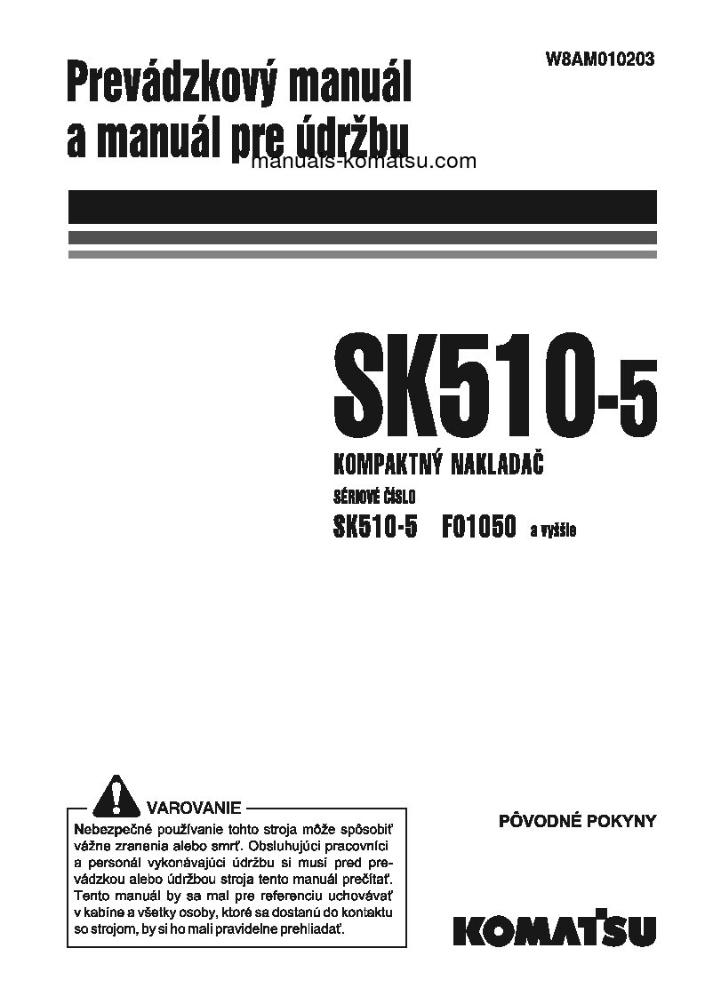 SK510-5(ITA) S/N F01050-UP Operation manual (Slovak)