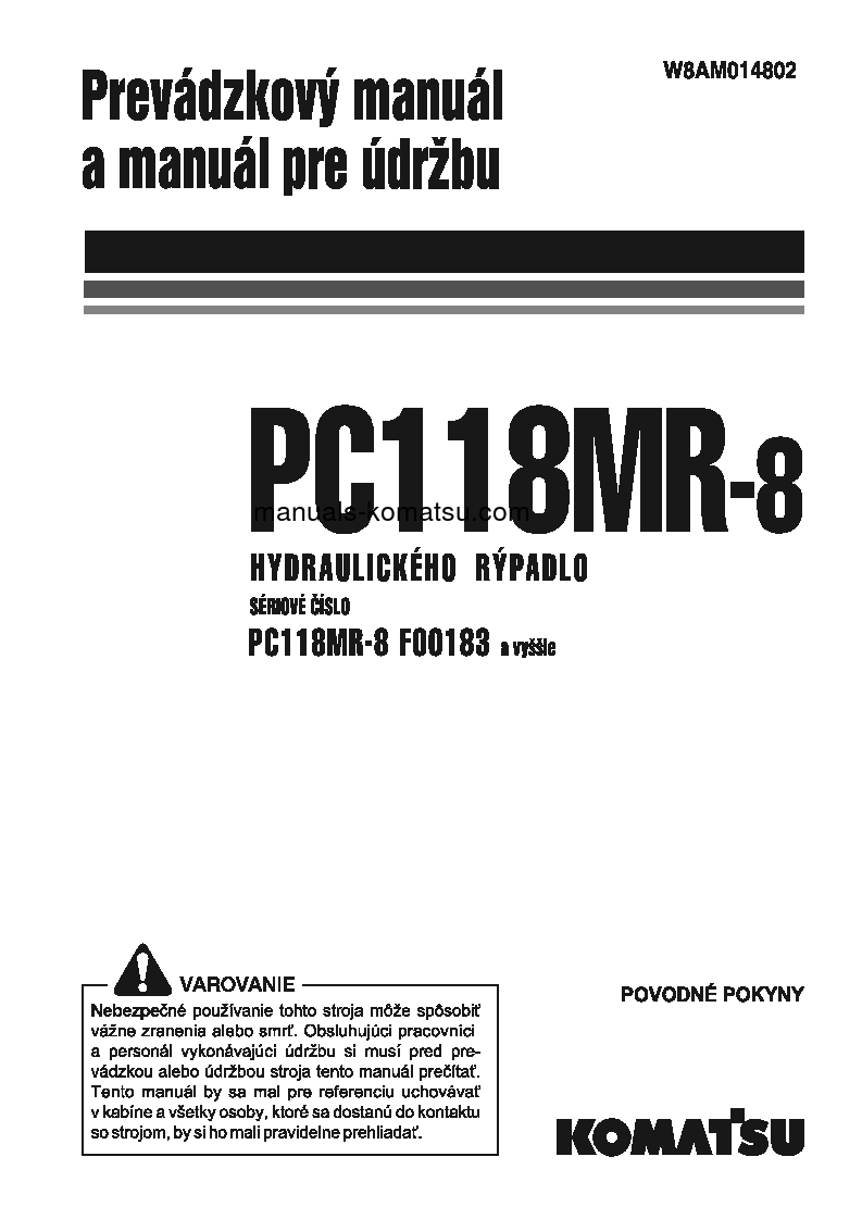 PC118MR-8(ITA) S/N F00183-UP Operation manual (Slovak)