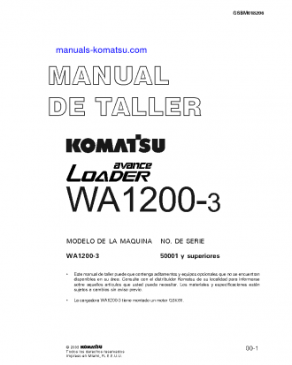 WA1200-3(JPN)-A S/N 50001-UP Shop (repair) manual (Spanish)