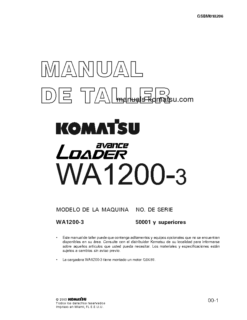 WA1200-3(JPN)-A S/N 50001-UP Shop (repair) manual (Spanish)