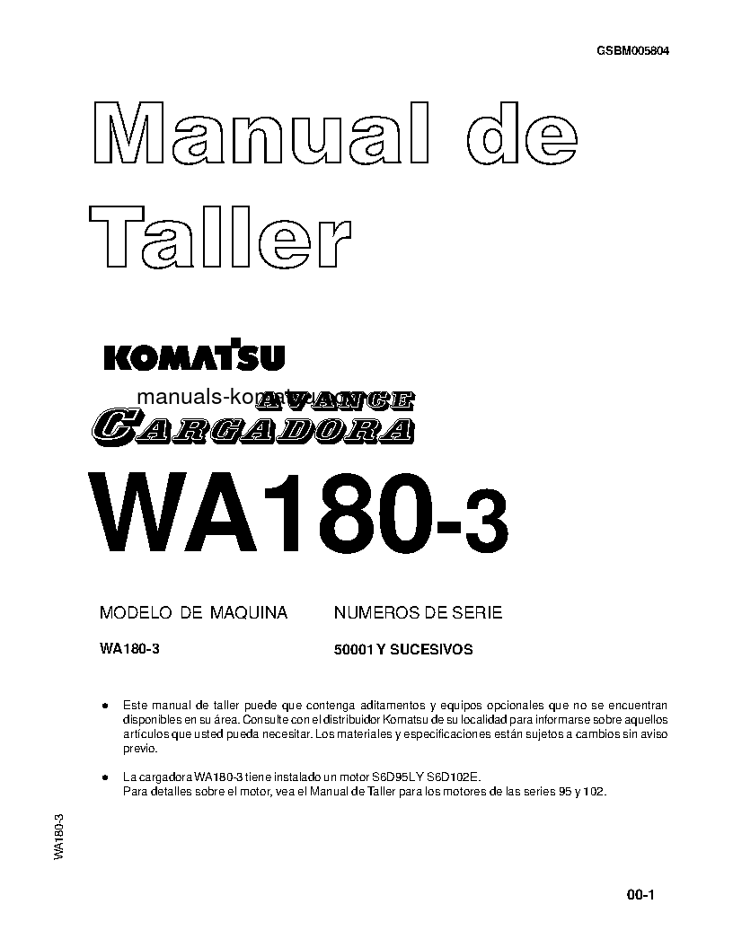 WA180-3(JPN) S/N 50001-UP Shop (repair) manual (Spanish)