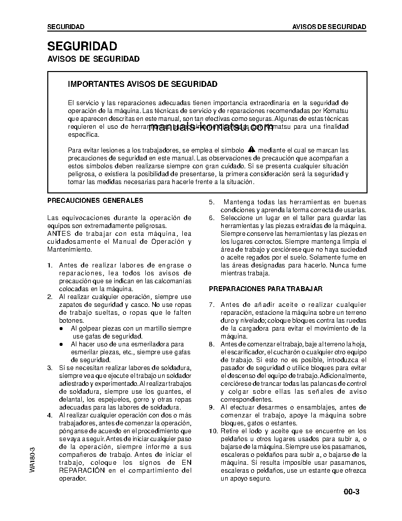 Protected: WA180-3(JPN) S/N 50001-UP Shop (repair) manual (Spanish)