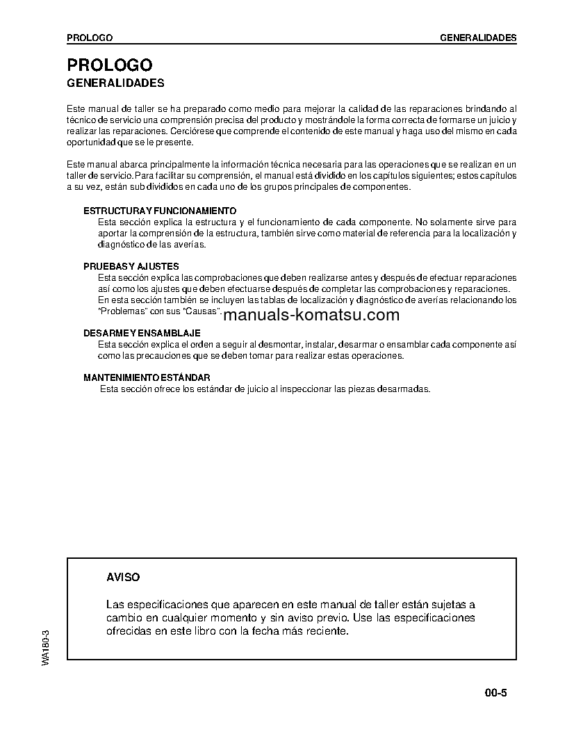 Protected: WA180-3(JPN) S/N 50001-UP Shop (repair) manual (Spanish)