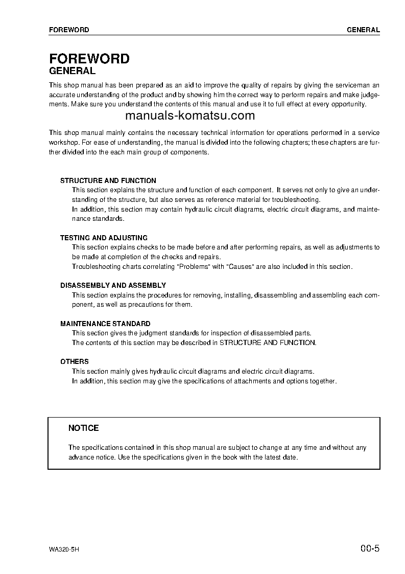 Protected: WA320-5(DEU)-H S/N H50051-UP Shop (repair) manual (English)