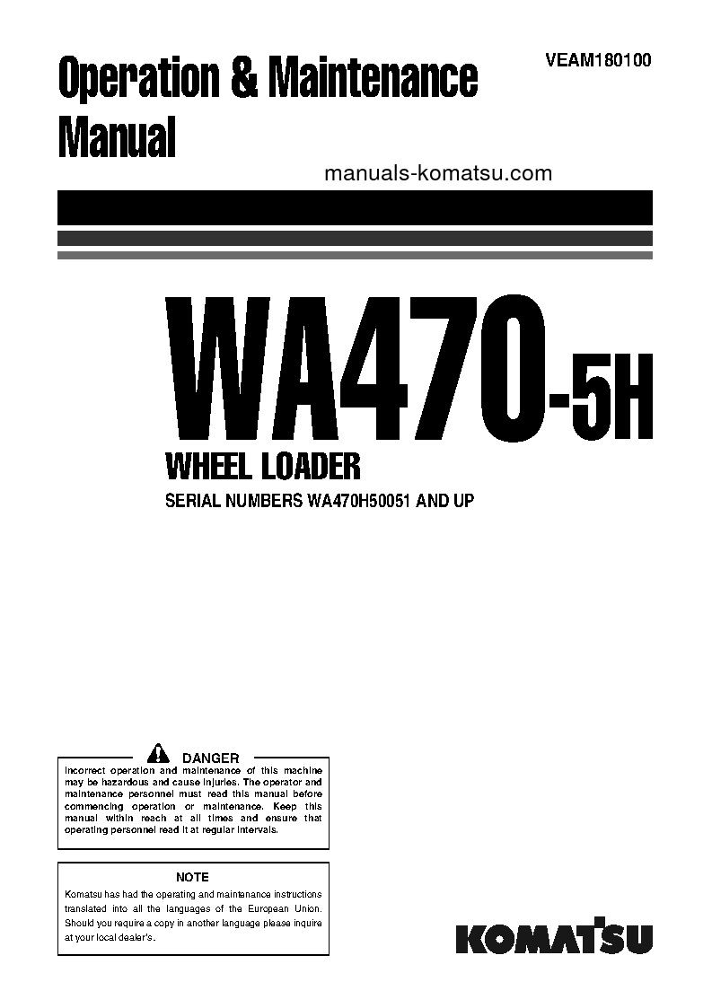 WA470-5(DEU)-H S/N H50051-UP Operation manual (English)