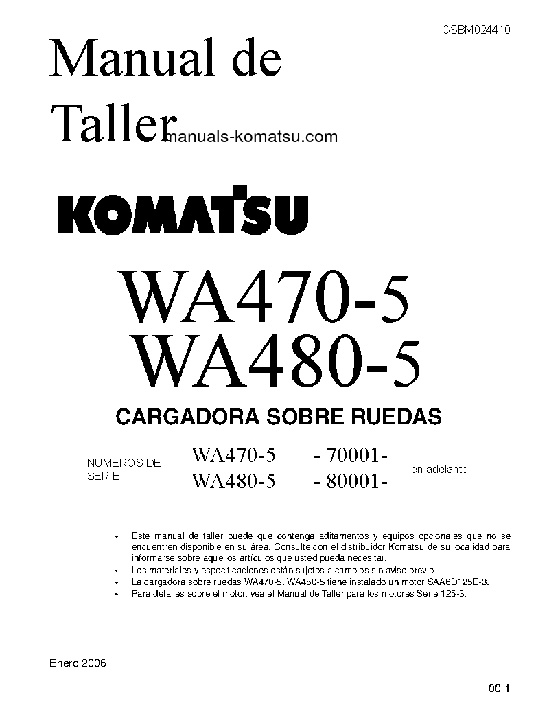 Protected: WA470-5(JPN) S/N 70001-UP Shop (repair) manual (Spanish)