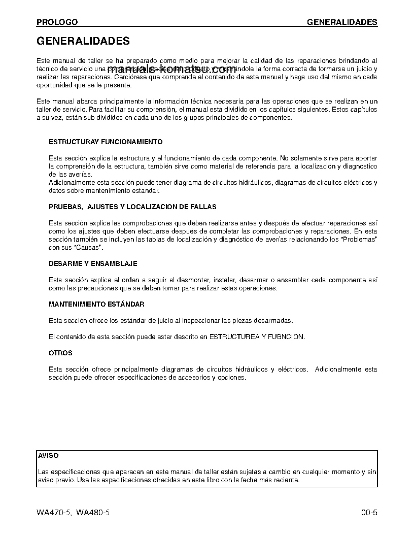 Protected: WA470-5(JPN) S/N 70001-UP Shop (repair) manual (Spanish)