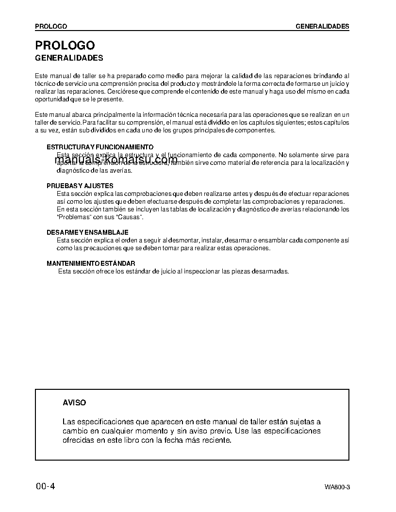 Protected: WA800-3(JPN) S/N 50001-UP Shop (repair) manual (Spanish)