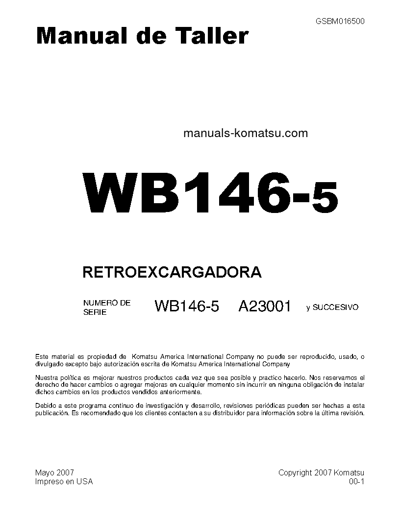 WB146-5(USA) S/N A23001-UP Shop (repair) manual (Spanish)