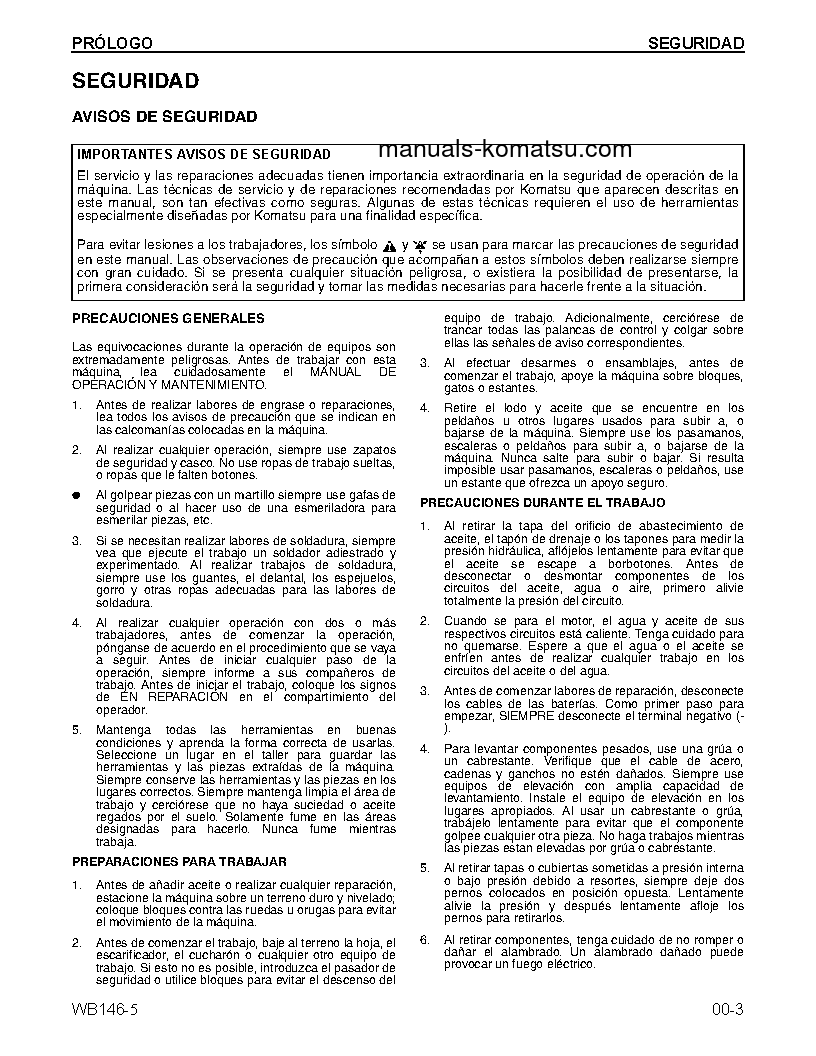 Protected: WB146-5(USA) S/N A23001-UP Shop (repair) manual (Spanish)