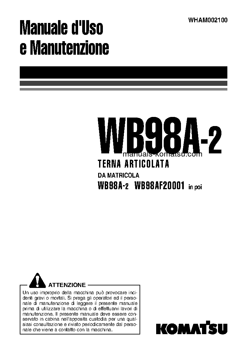 WB98A-2(ITA) S/N WB98F20001-UP Operation manual (English)