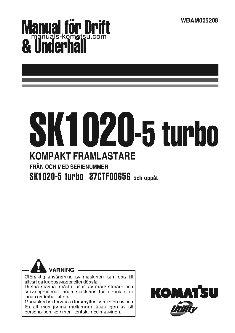 SK1020-5(ITA)-TURBO S/N 37CTF00655-UP Operation manual (Swedish)