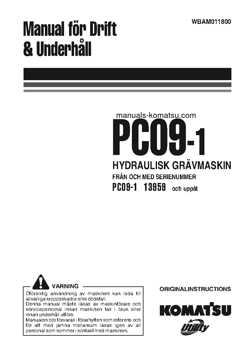 PC09-1(ITA) S/N 13959-UP Operation manual (Swedish)