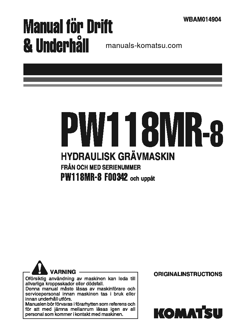 PW118MR-8(ITA) S/N F00342-UP Operation manual (Swedish)