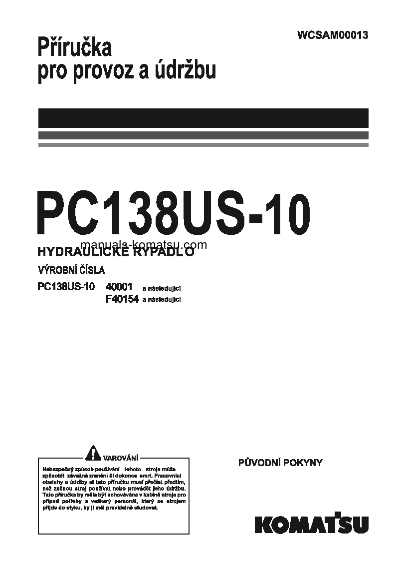 PC138US-10(ITA) S/N F40154-UP Operation manual (Czech)