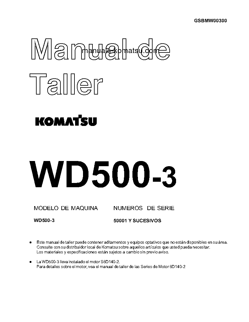 WD500-3(JPN) S/N 50001-UP Shop (repair) manual (Spanish)