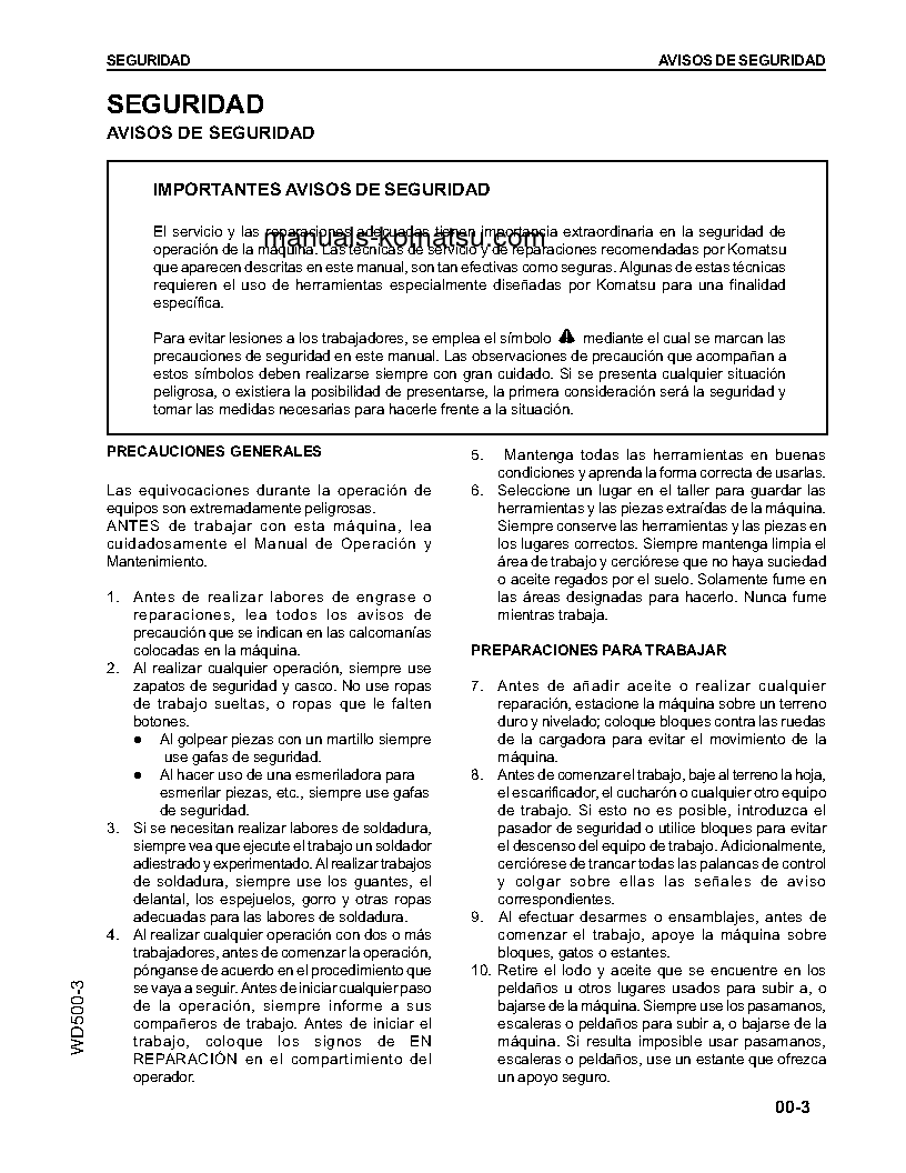 Protected: WD500-3(JPN) S/N 50001-UP Shop (repair) manual (Spanish)