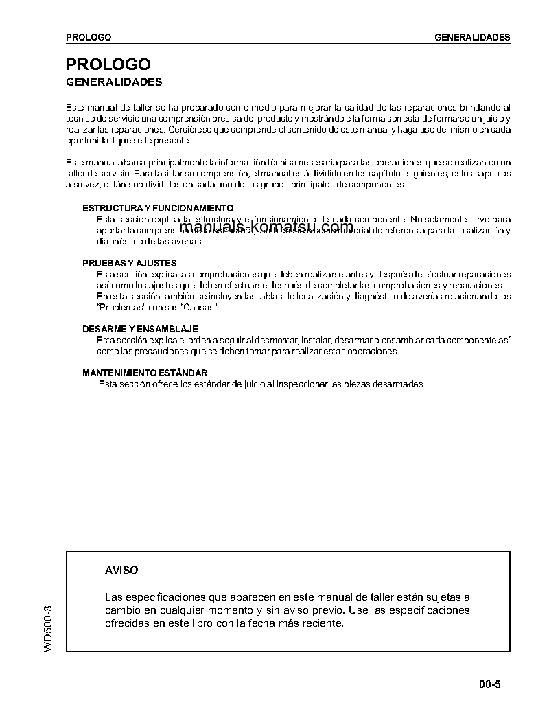 Protected: WD500-3(JPN) S/N 50001-UP Shop (repair) manual (Spanish)