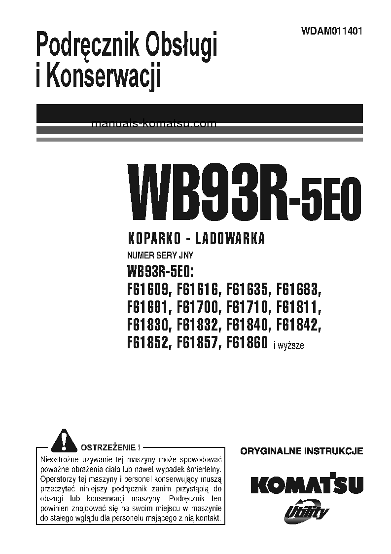 WB93R-5(ITA)-TIER 3 S/N F61691-F61691 Operation manual (Polish)