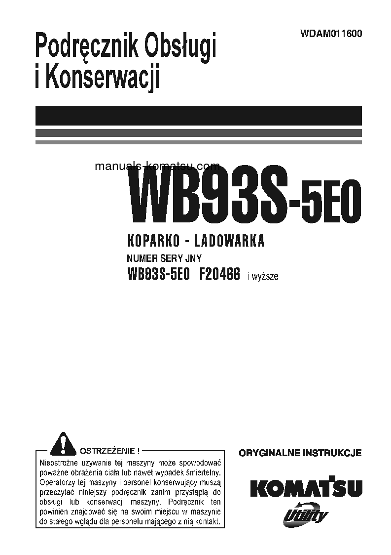 WB93S-5(ITA)-TIER 3 S/N F20466-UP Operation manual (Polish)