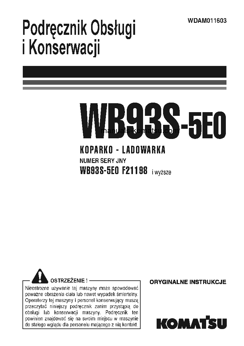 WB93S-5(ITA)-TIER 3 S/N F21198-UP Operation manual (Polish)