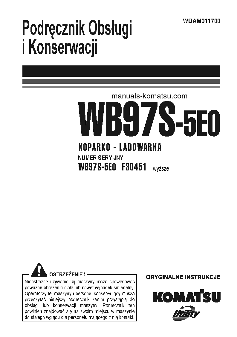 WB97S-5(ITA)-TIER 3 S/N F30451-UP Operation manual (Polish)