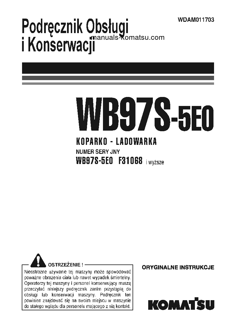 WB97S-5(ITA)-TIER 3 S/N F31068-UP Operation manual (Polish)